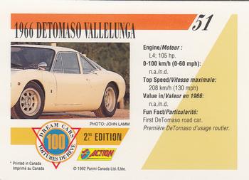 1992 Panini Dream Cars 2nd Edition #51 1966 Detomaso Vallelunga Back