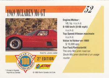 1992 Panini Dream Cars 2nd Edition #52 1969 McLaren M6 GT Back