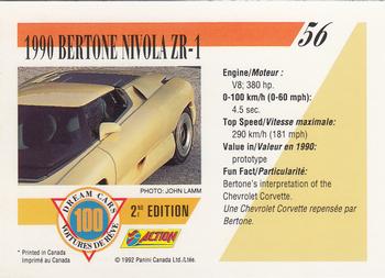 1992 Panini Dream Cars 2nd Edition #56 1990 Bertone Nivola ZR-1 Back