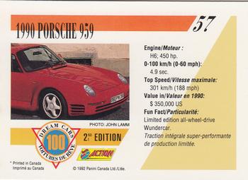 1992 Panini Dream Cars 2nd Edition #57 1990 Porsche 959 Back