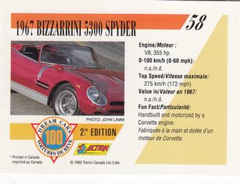 1992 Panini Dream Cars 2nd Edition #58 1967 Bizzarrini 5300 Spyder Back