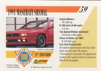 1992 Panini Dream Cars 2nd Edition #59 1991 Maserati Shamal Back