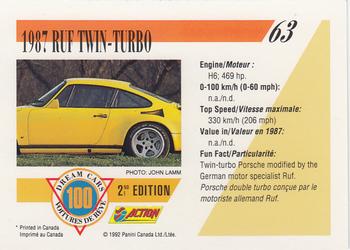 1992 Panini Dream Cars 2nd Edition #63 1987 Ruf Twin-Turbo Back