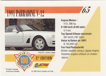 1992 Panini Dream Cars 2nd Edition #65 1991 Parradine V-12 Back