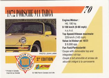 1992 Panini Dream Cars 2nd Edition #70 1972 Porsche 911 Targa Back