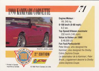 1992 Panini Dream Cars 2nd Edition #71 1990 Kaminari Corvette Back