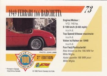 1992 Panini Dream Cars 2nd Edition #73 1949 Ferrari 166 Barchetta Back