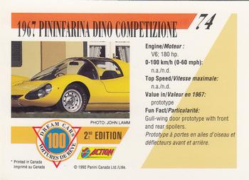 1992 Panini Dream Cars 2nd Edition #74 1967 Pininfarina Dino Competizione Back
