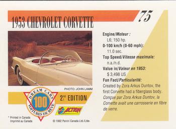 1992 Panini Dream Cars 2nd Edition #75 1953 Chevrolet Corvette Back