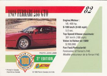 1992 Panini Dream Cars 2nd Edition #82 1989 Ferrari 288 GTO Back