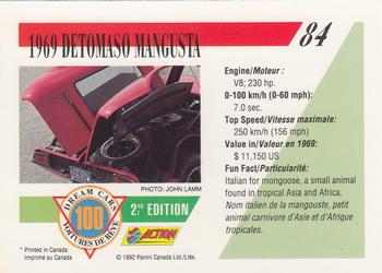 1992 Panini Dream Cars 2nd Edition #84 1969 Detomaso Mangusta Back