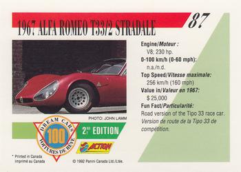1992 Panini Dream Cars 2nd Edition #87 1967 Alfa Romeo T33/2 Stradale Back