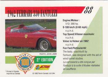 1992 Panini Dream Cars 2nd Edition #88 1962 Ferrari 330 Fantuzzi Back