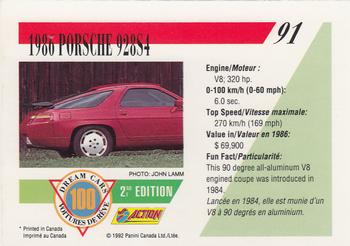 1992 Panini Dream Cars 2nd Edition #91 1986 Porsche 928S4 Back