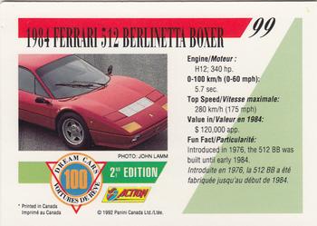 1992 Panini Dream Cars 2nd Edition #99 1984 Ferrari 512 Berlinetta Boxer Back