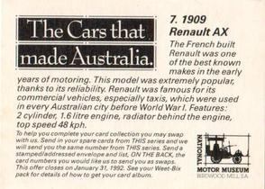 1991 Sanitarium Weet-Bix The Cars That Made Australia #7 1909 Renault AX Back