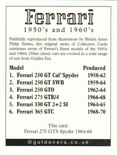 2003 Golden Era Ferrari 1950s and 1960s #NNO Ferrari 1950's & 1960's Back