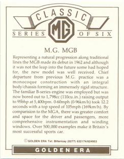 1992 Golden Era Classic MG 1st Series #2 M.G. MGB Back