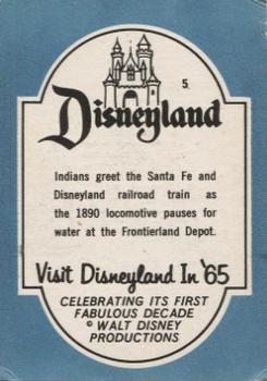 1965 Donruss Disneyland (Blue Back) #5 Indians Greet the Santa Fe & Disneyland Railroad 1890 Locomotive Train at the Frontierland Depot Back