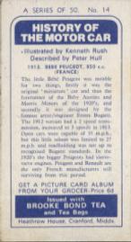 1968 Brooke Bond History Of The Motor Car #14 1913 Bebe Peugeot, 850 c.c. Back