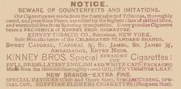 1888 Kinney Tobacco Military (N224) #NNO Priv. Fayetteville Lt. Inf't N.C. Back