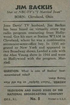 1953 Bowman Television and Radio Stars of the NBC (R701-15) #5 Jim Backus Back