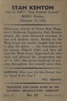 1953 Bowman Television and Radio Stars of the NBC (R701-15) #25 Stan Kenton Back