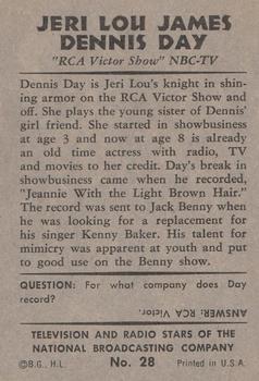 1953 Bowman Television and Radio Stars of the NBC (R701-15) #28 Jeri Lou James / Dennis Day Back