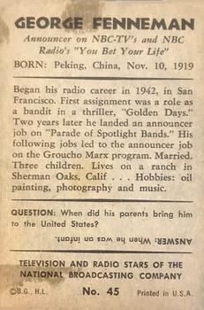 1953 Bowman Television and Radio Stars of the NBC (R701-15) #45 George Fenneman Back