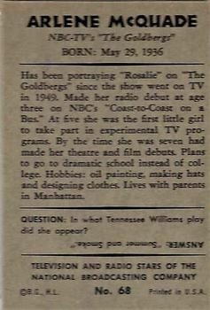 1953 Bowman Television and Radio Stars of the NBC (R701-15) #68 Arlene McQuade Back