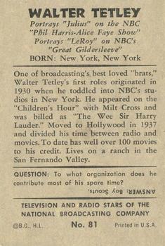 1953 Bowman Television and Radio Stars of the NBC (R701-15) #81 Walter Tetley Back