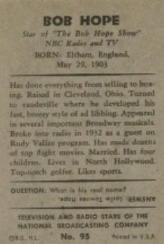 1953 Bowman Television and Radio Stars of the NBC (R701-15) #95 Bob Hope Back