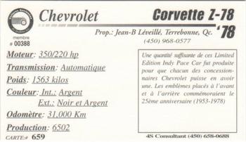 2000 VAQ Voitures Anciennes du Québec #659 Chevrolet Corvette Z-78 1978 Back