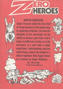 1983 Donruss Zero Heroes #29 Super Sneezer Back