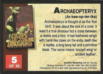 1993 Dynamic Marketing Escape of the Dinosaurs #5 Archaeopteryx Back