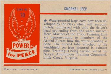 1954 Bowman Power for Peace (R701-10) #10 SNORKEL JEEP Back