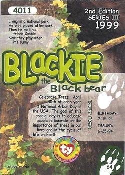 1999 Ty Beanie Babies III - Artist's Proof #64 Blackie the Black Bear Back