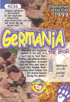 1999 Ty Beanie Babies III - Artist's Proof #90 Germania the Bear Back