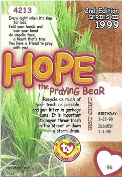 1999 Ty Beanie Babies III - Artist's Proof #96 Hope the Praying Bear Back