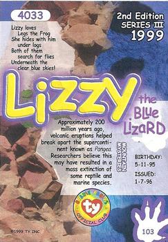 1999 Ty Beanie Babies III - Artist's Proof #103 Lizzy the Blue Lizard Back