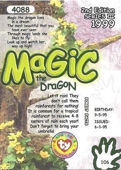 1999 Ty Beanie Babies III - Artist's Proof #106 Magic the Dragon Back