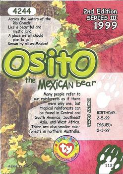 1999 Ty Beanie Babies III - Artist's Proof #112 Osito the Mexican Bear Back
