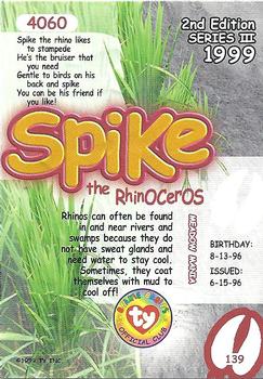 1999 Ty Beanie Babies III - Artist's Proof #139 Spike the Rhinoceros Back