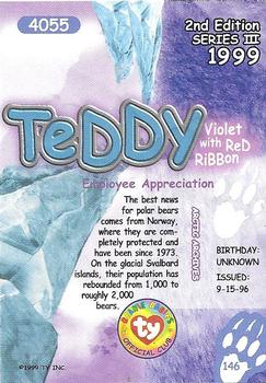 1999 Ty Beanie Babies III - Artist's Proof #146 Teddy the Violet Bear with Red Ribbon Back