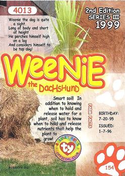 1999 Ty Beanie Babies III - Artist's Proof #154 Weenie the Dachshund Back