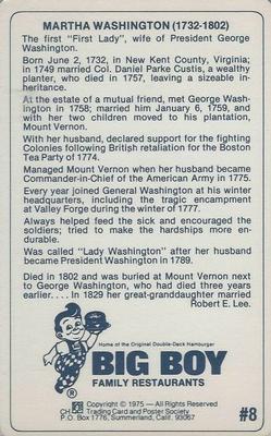 1975 Big Boy A Great American #8 Martha Washington Back