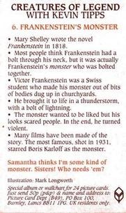 1994 Brooke Bond Creatures of Legend #6 Frankenstein's Monster Back