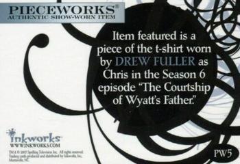 2007 Inkworks Charmed Forever - Pieceworks #PW5 Drew Fuller Back