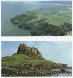 1989 Brooke Bond Discovering Our Coast (Double Cards) #11-12 St Abbas Head / Holy Island & Lindisfarne Castle Front