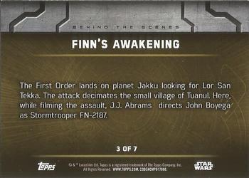2015 Topps Star Wars: The Force Awakens - Behind The Scenes #3 Finn's Awakening Back